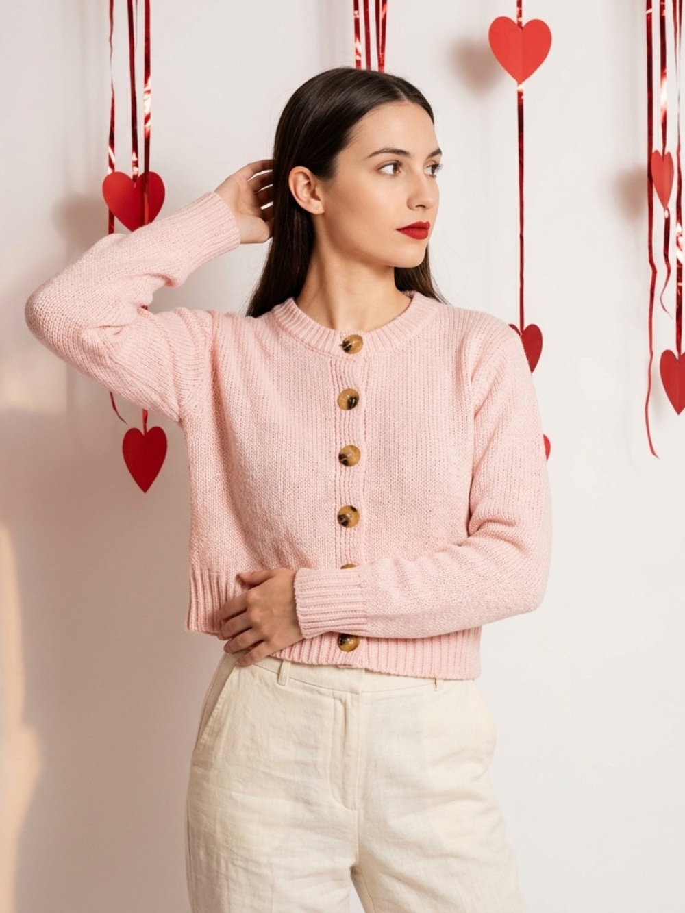 SO Pink Cropped Button-Front Knit Cardigan